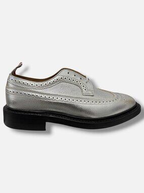 Thom Browne Men's Silver Metallic Leather Oxford Brogues Shoes Size UK:6 US:7